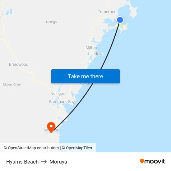 Hyams Beach to Moruya map
