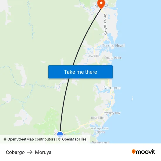 Cobargo to Moruya map