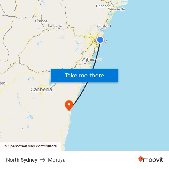 North Sydney Station to Moruya map