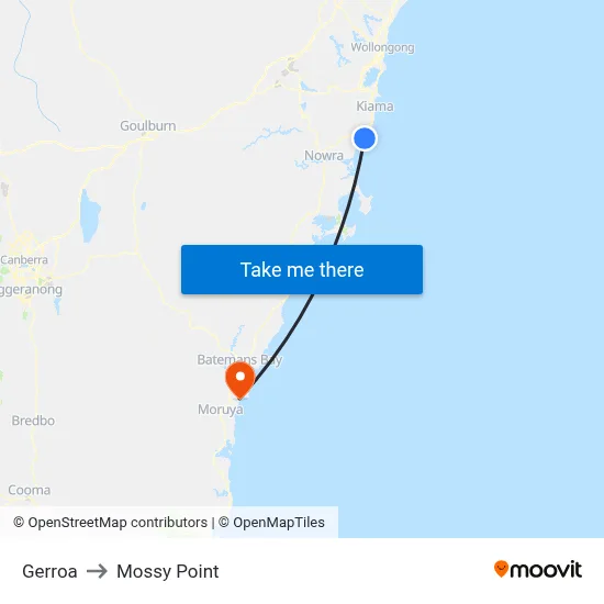 Gerroa to Mossy Point map