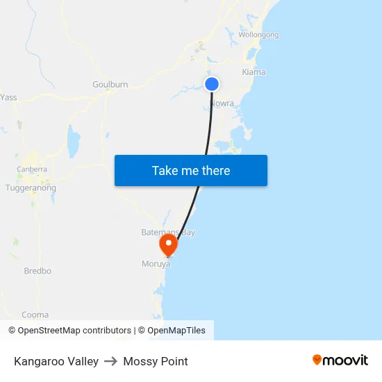 Kangaroo Valley to Mossy Point map