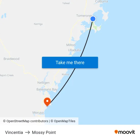 Vincentia to Mossy Point map