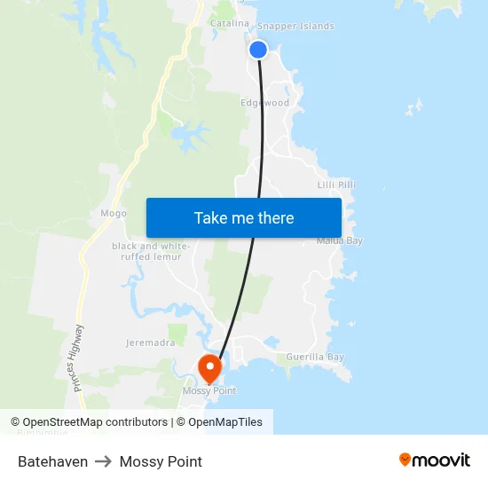 Batehaven to Mossy Point map