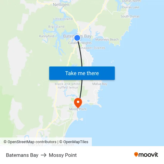 Batemans Bay to Mossy Point map