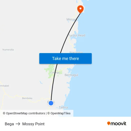 Bega to Mossy Point map