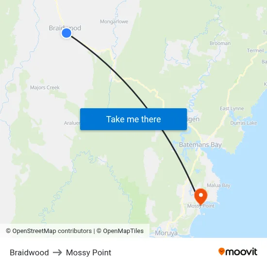 Braidwood to Mossy Point map