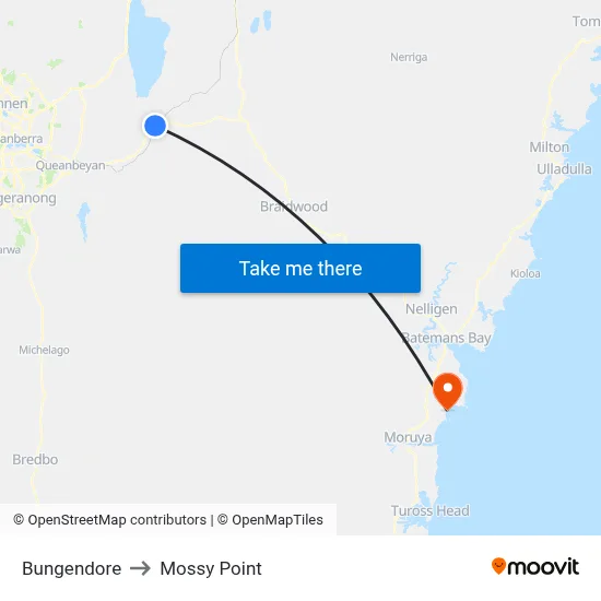 Bungendore to Mossy Point map