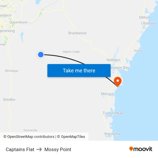 Captains Flat to Mossy Point map