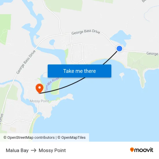 Malua Bay to Mossy Point map
