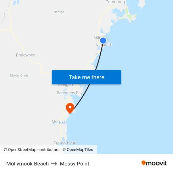 Mollymook Beach to Mossy Point map