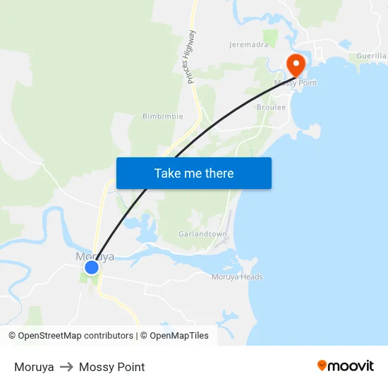 Moruya to Mossy Point map