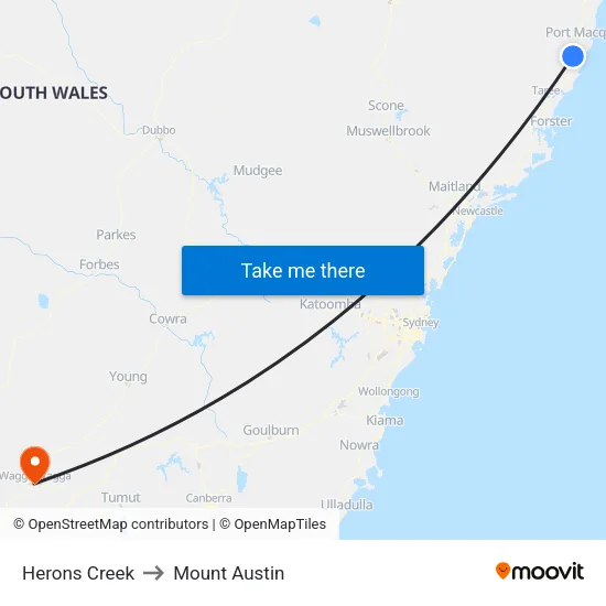 Herons Creek to Mount Austin map