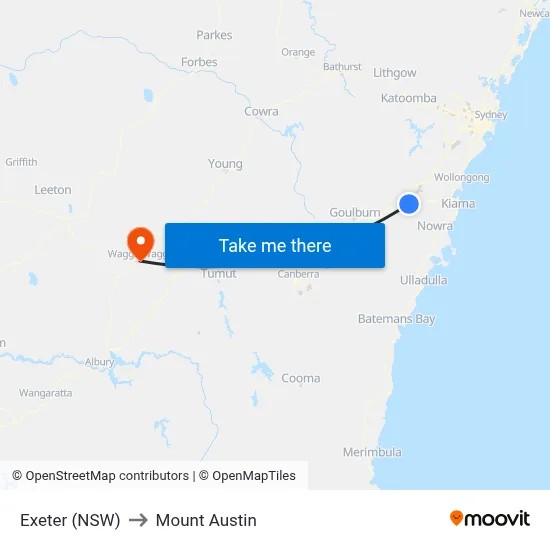 Exeter (NSW) to Mount Austin map