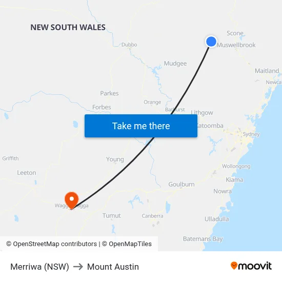 Merriwa (NSW) to Mount Austin map
