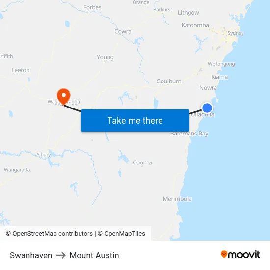 Swanhaven to Mount Austin map