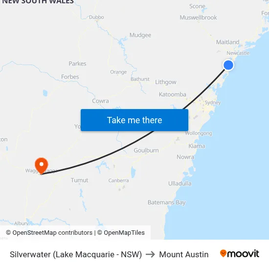 Silverwater (Lake Macquarie - NSW) to Mount Austin map