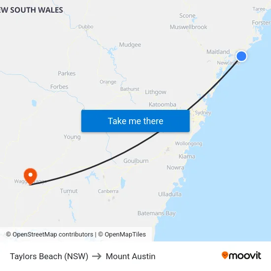 Taylors Beach (NSW) to Mount Austin map