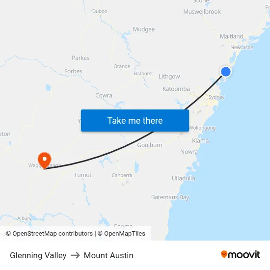 Glenning Valley to Mount Austin map
