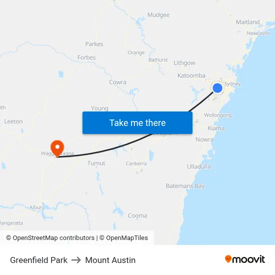 Greenfield Park to Mount Austin map
