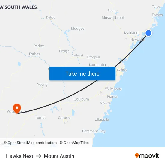 Hawks Nest to Mount Austin map