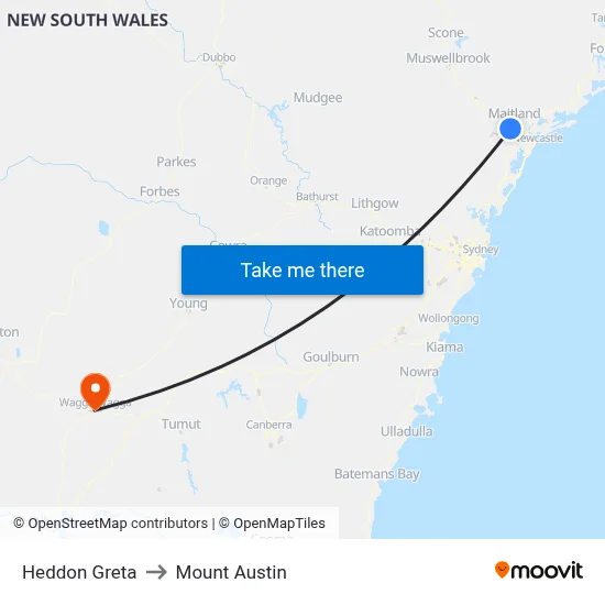 Heddon Greta to Mount Austin map