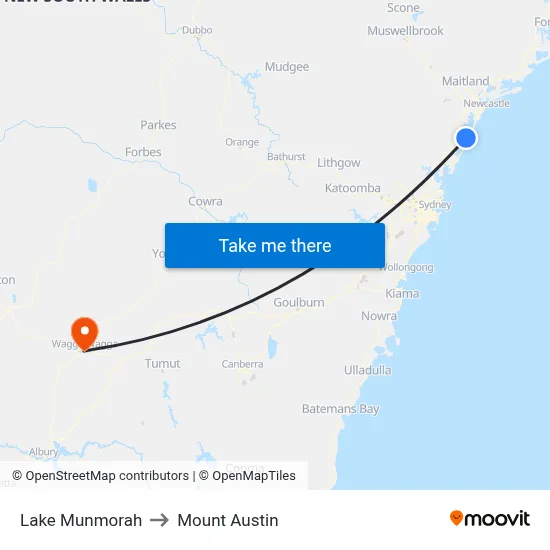 Lake Munmorah to Mount Austin map