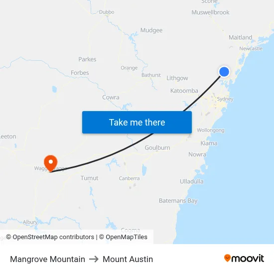 Mangrove Mountain to Mount Austin map