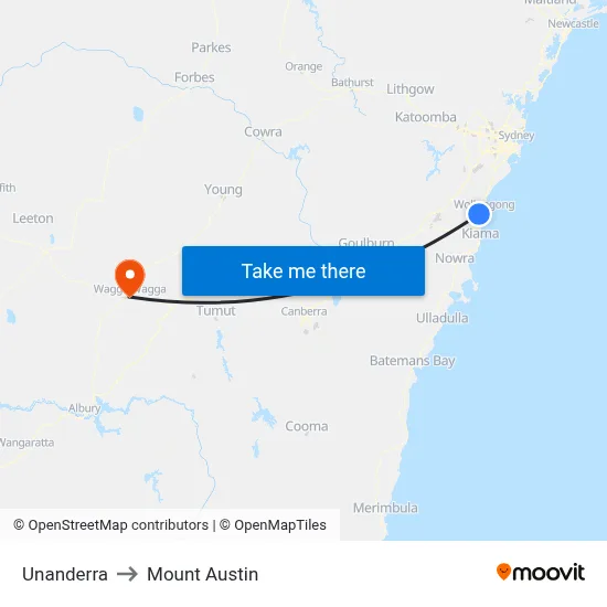 Unanderra to Mount Austin map