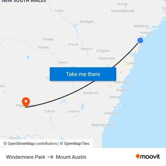 Windermere Park to Mount Austin map