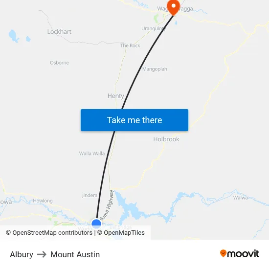 Albury to Mount Austin map