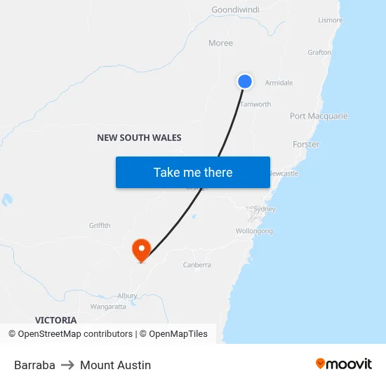 Barraba to Mount Austin map