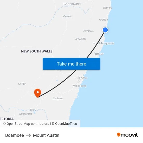 Boambee to Mount Austin map