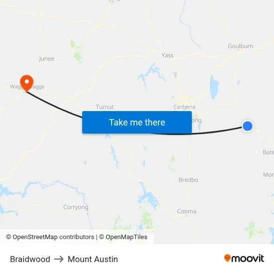 Braidwood to Mount Austin map