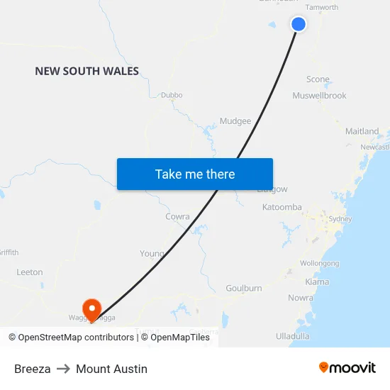 Breeza to Mount Austin map