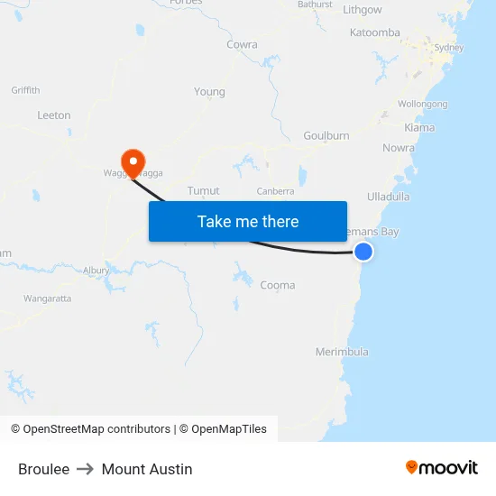 Broulee to Mount Austin map