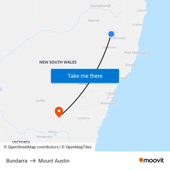 Bundarra to Mount Austin map