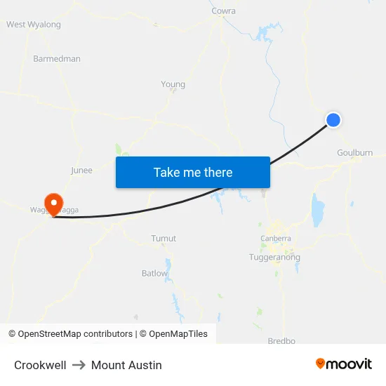 Crookwell to Mount Austin map