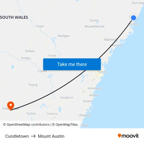 Cundletown to Mount Austin map