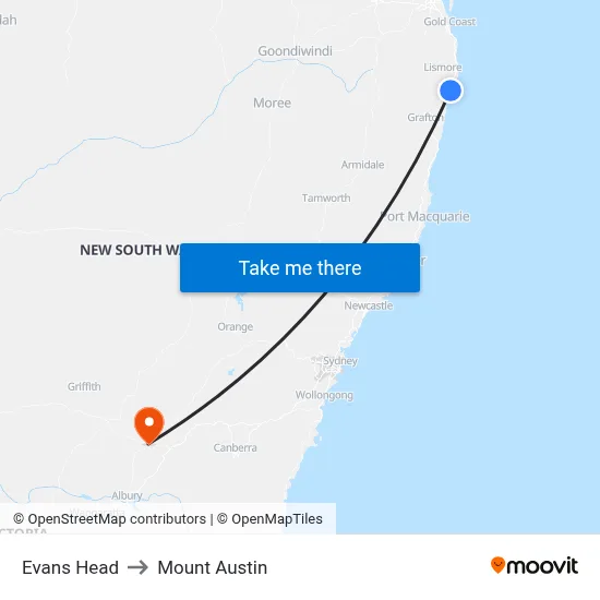 Evans Head to Mount Austin map