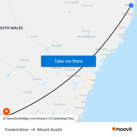 Frederickton to Mount Austin map