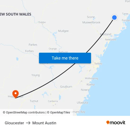 Gloucester to Mount Austin map