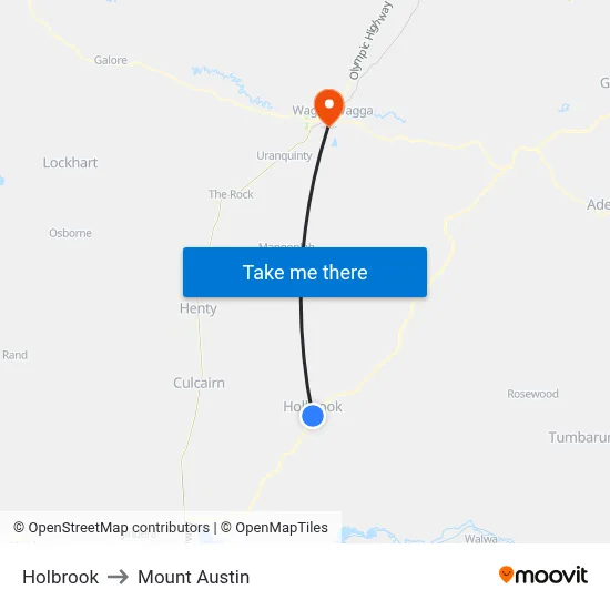 Holbrook to Mount Austin map