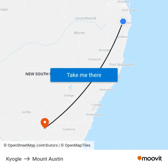 Kyogle to Mount Austin map