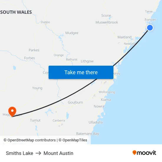 Smiths Lake to Mount Austin map