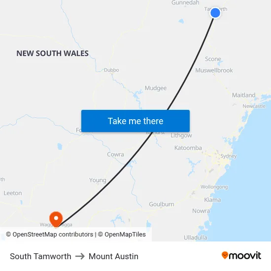 South Tamworth to Mount Austin map