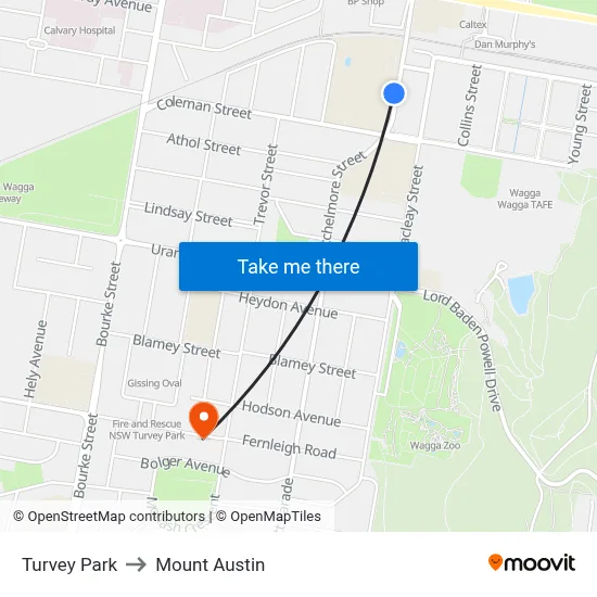 Turvey Park to Mount Austin map