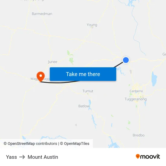 Yass to Mount Austin map