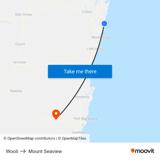 Wooli to Mount Seaview map