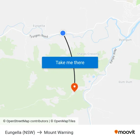 Eungella (NSW) to Mount Warning map