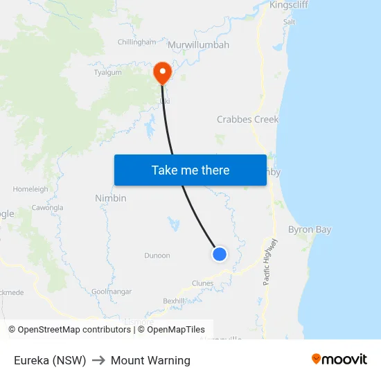Eureka (NSW) to Mount Warning map